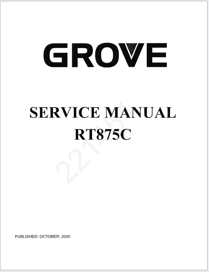 Grove RT875C Crane Schematic, Operator, Parts and Service Manual