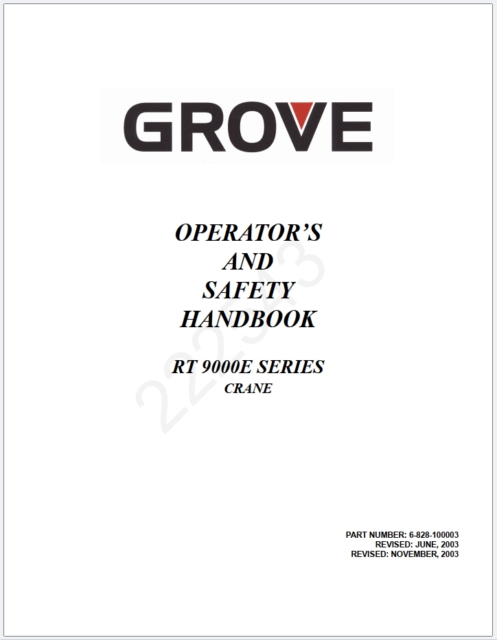 Grove RT9000E Crane Schematic, Operator, Parts and Service Manual
