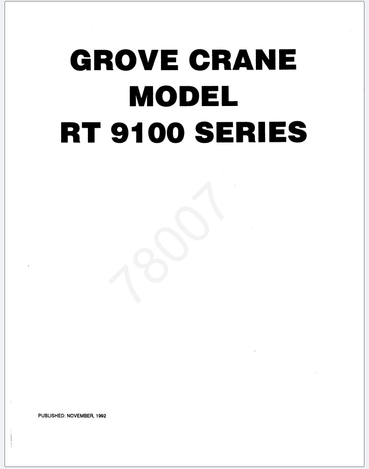 Grove RT9100 Crane Schematic, Operator, Parts and Service Manual