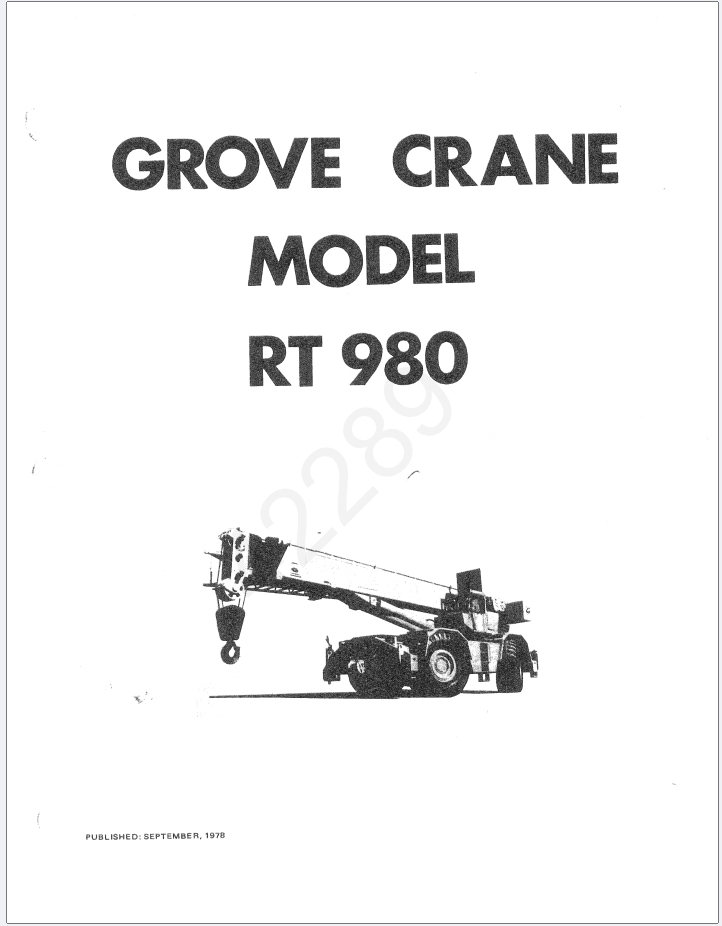 Grove RT980 Crane Schematic, Operator, Parts and Service Manual
