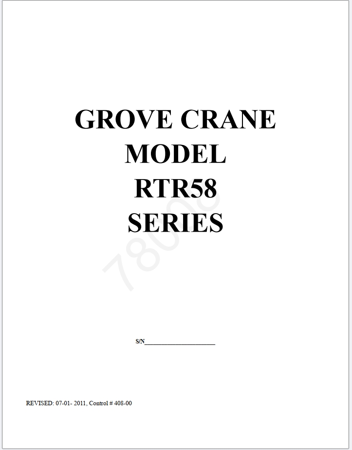 Grove RTR58D Crane Schematic, Operator, Parts and Service Manual