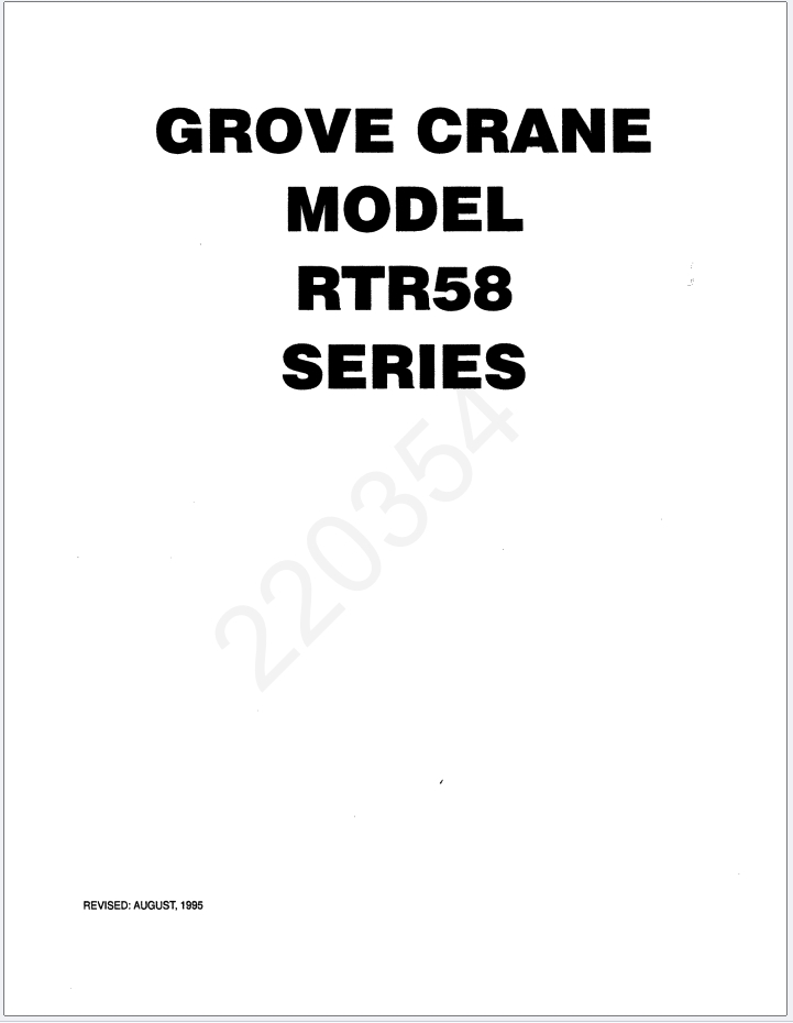 Grove RTR58DBN Crane Schematic, Operator, Parts and Service Manual