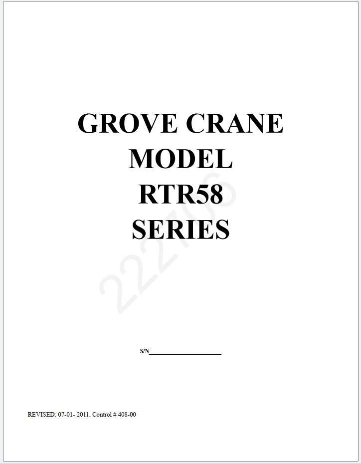 Grove RTR58DSTD Crane Schematic, Operator, Parts and Service Manual