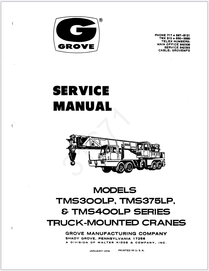 Grove TMS300LP Crane Schematic, Operator, Parts and Service Manual