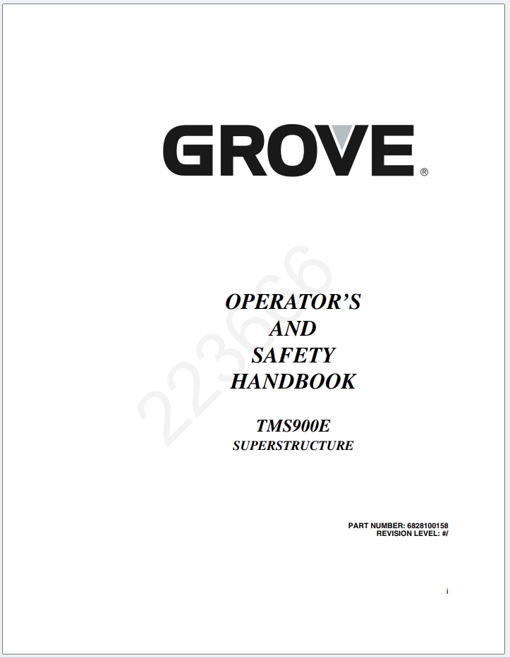 Grove TMS900E Crane Schematic, Operator, Parts and Service Manual