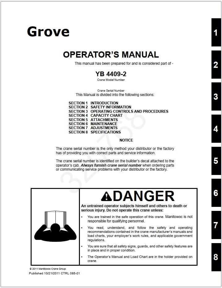 Grove YB4409-2 Crane Schematic, Parts and Operator Manual