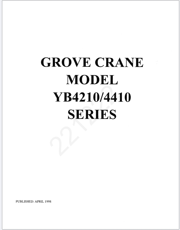 Grove YB4410 Crane Schematic, Operator, Parts and Service Manual