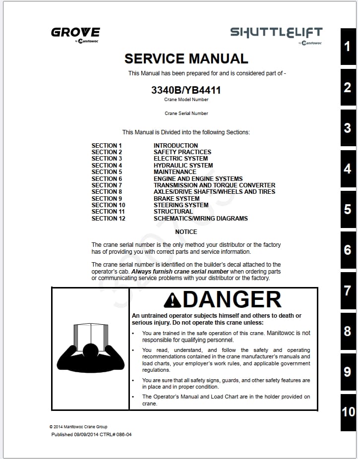 Grove YB4411 Crane Schematic, Operator, Parts and Service Manual