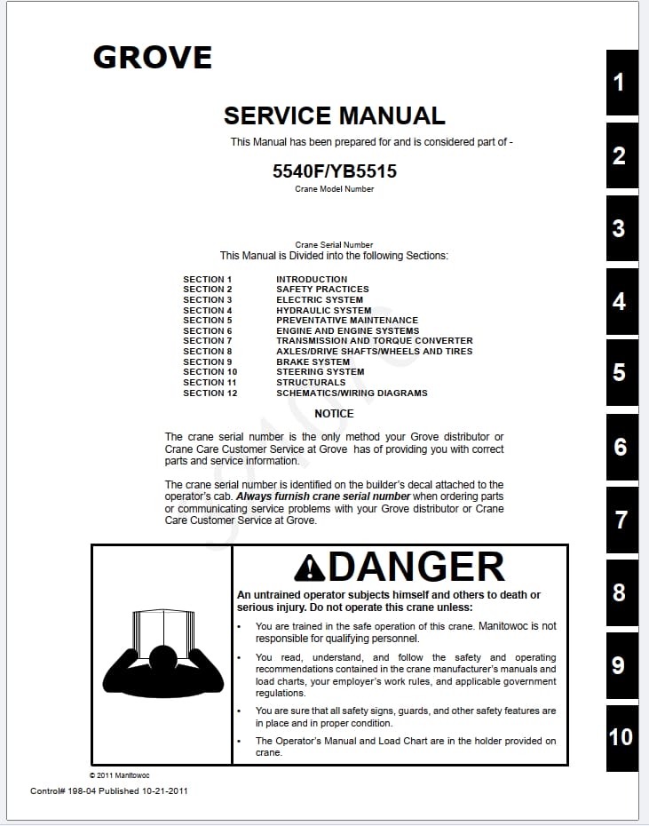 Grove YB5515 Crane Schematic, Operator, Parts and Service Manual