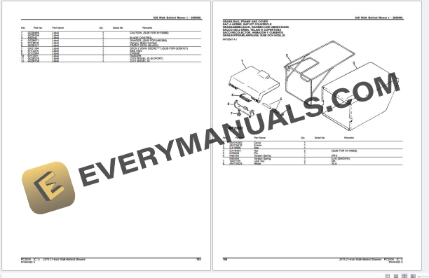 John Deere JX75 21INCH WALKBEHIND MOWERS Parts Catalog PC2634 15JUN22 PDF
