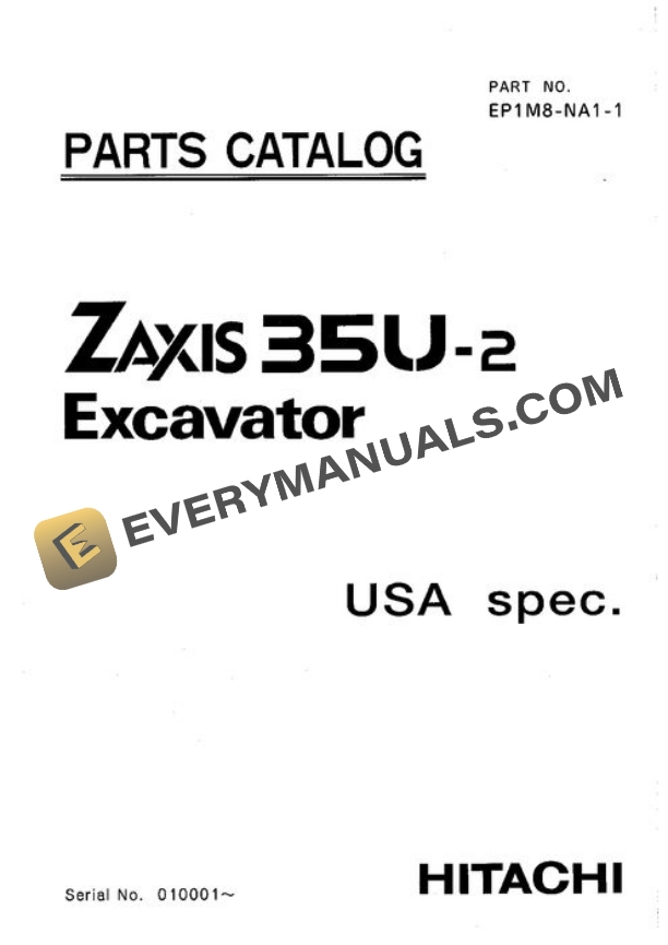 Hitachi ZAXIS35U2 Excavator Parts Catalog EP1M8NA11