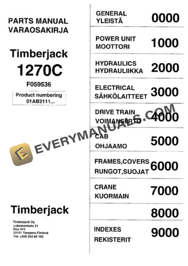 John Deere 1270C Wheeled Harvester Parts Catalog F059536