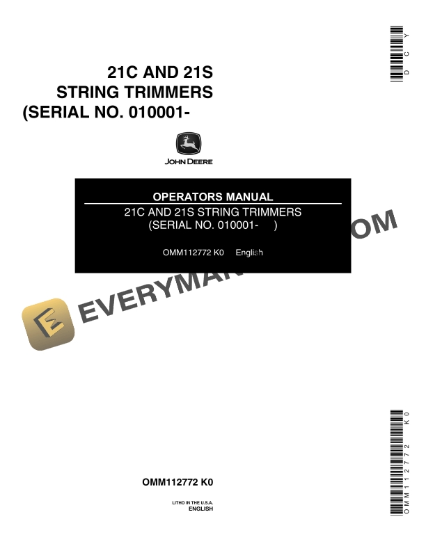 John Deere 21C AND 21S STRING TRIMMERS Operator Manual OMM112772