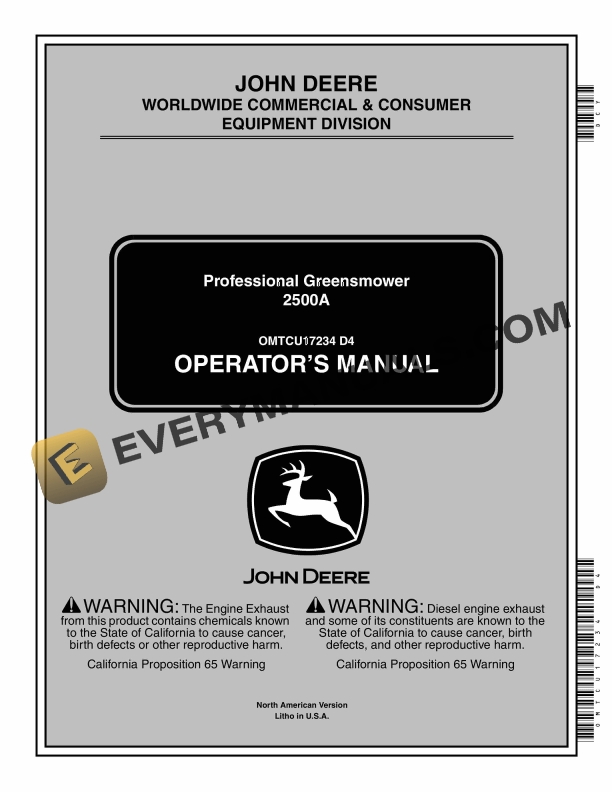 John Deere 2500A Professional Greensmower Operator Manual OMTCU17234
