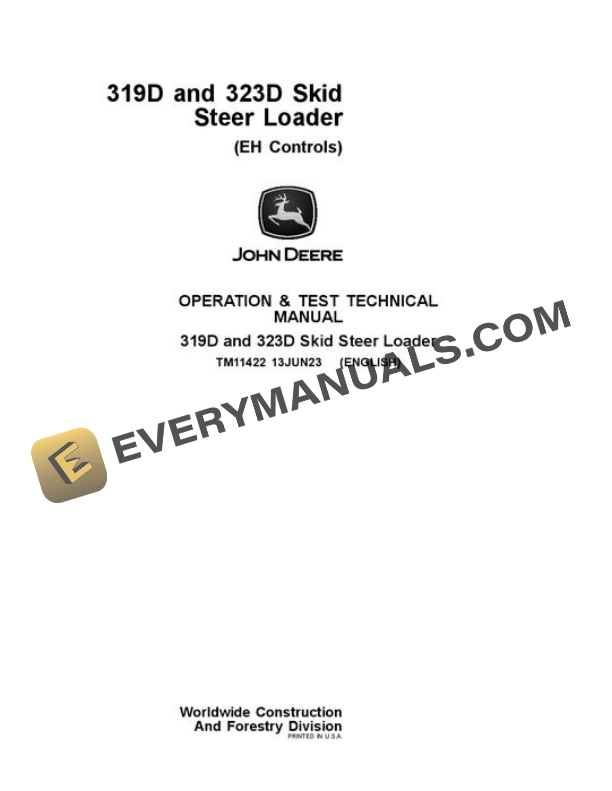 John Deere 319D 323D Skid Steer Test Manual TM11422