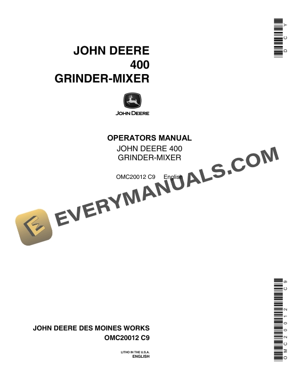 John Deere 400 GRINDERMIXER Operator Manual OMC20012