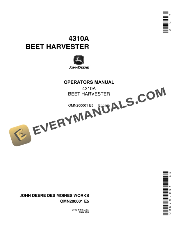 John Deere 4310A BEET HARVESTERS Operator Manual OMN200001