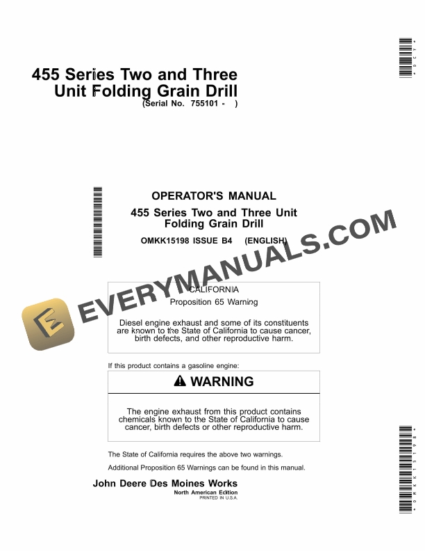 Union 455 Handbook.pdf John Deere 455 Series Two and Three Unit Folding Grain Drill Operator ...