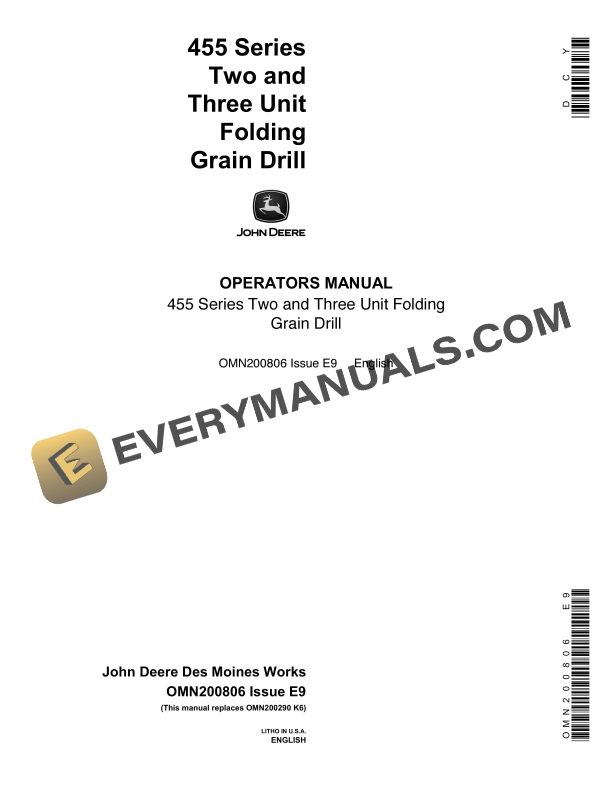 Union 455 Handbook.pdf John Deere 455 Series Two and Three Unit Folding Grain Drill Operator ...