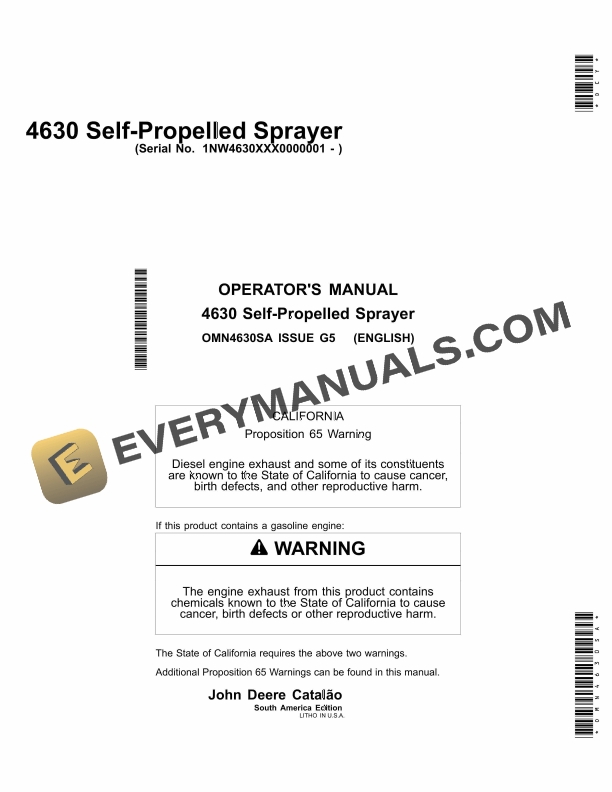 John Deere 4630 Self-Propelled Sprayer Operator Manual OMN4630SA