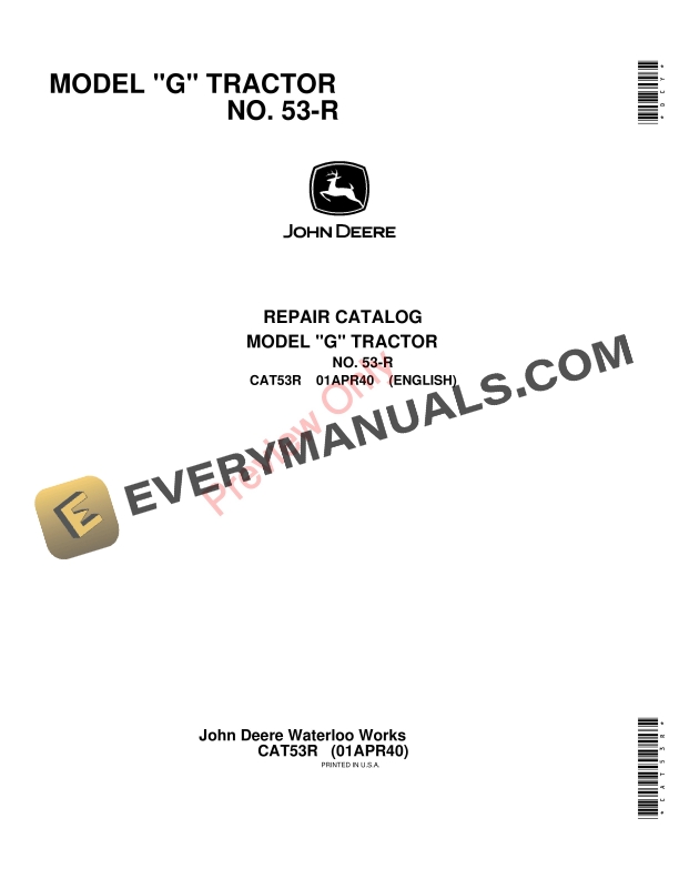 John Deere 53R G Tractor Parts Catalog CAT53R 01APR40