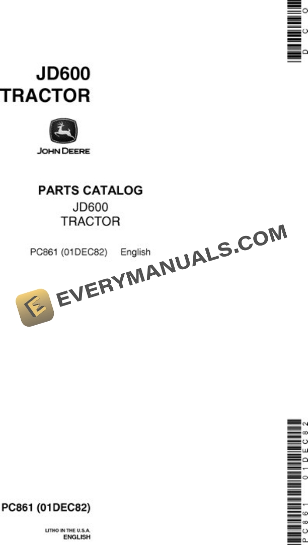 John Deere 600 Tractor Parts Catalog PC861