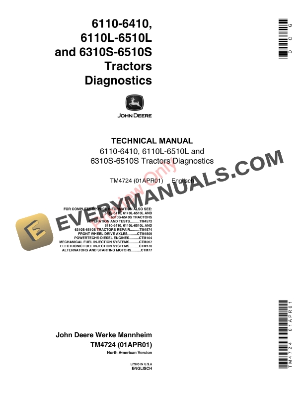 John Deere 61106410, 6110L6510L and 6310S6510S Tractors Technical