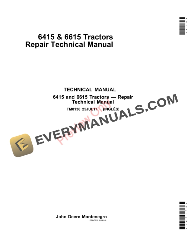 John Deere 6415 and 6615 Tractors Repair Technical Manual TM8130