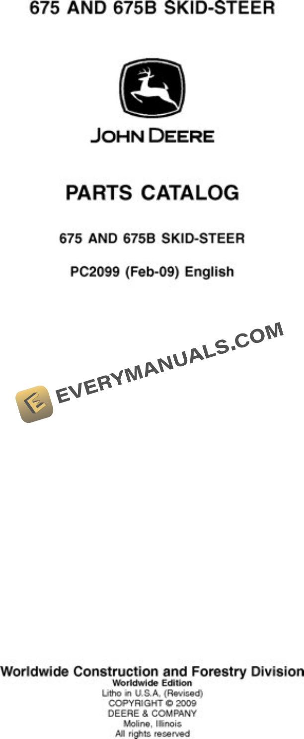 John Deere 675 675B Skid Steer Parts Catalog PC2099