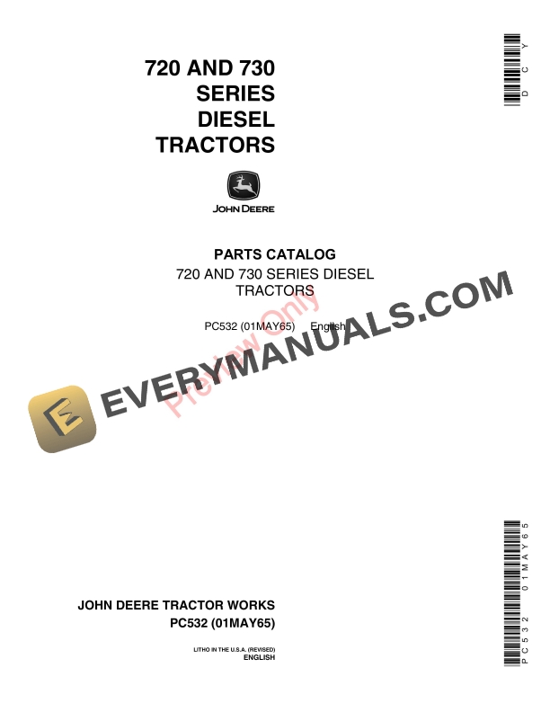 John Deere 720, 730 Utility Tractor, Standard Diesel Parts Catalog