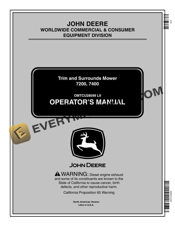 Trim Operator John Deere 7200, 7400 Trim and Surrounds Mower Operator Manual OMTCU28599