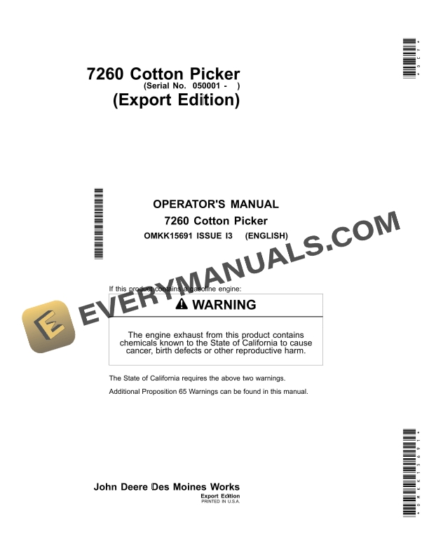 John Deere 7260 Cotton Picker Operator Manual OMKK15691