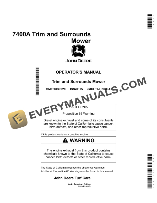 Trim Operator John Deere 7400A Trim and Surrounds Mower Operator Manual OMTCU39920