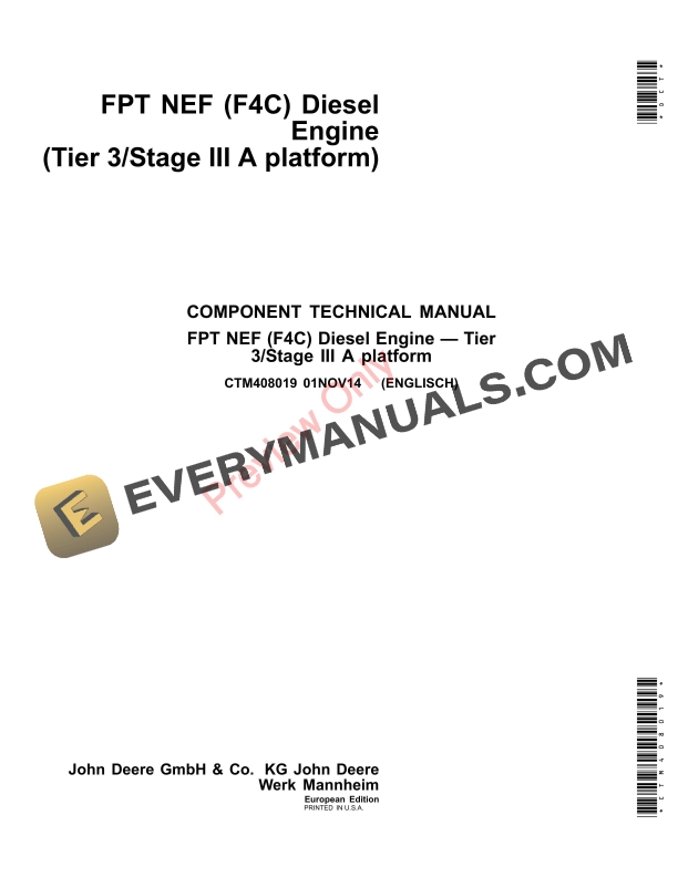 John Deere FPT NEF (F4C) Diesel Engine (Tier 3Stage III A platform ...