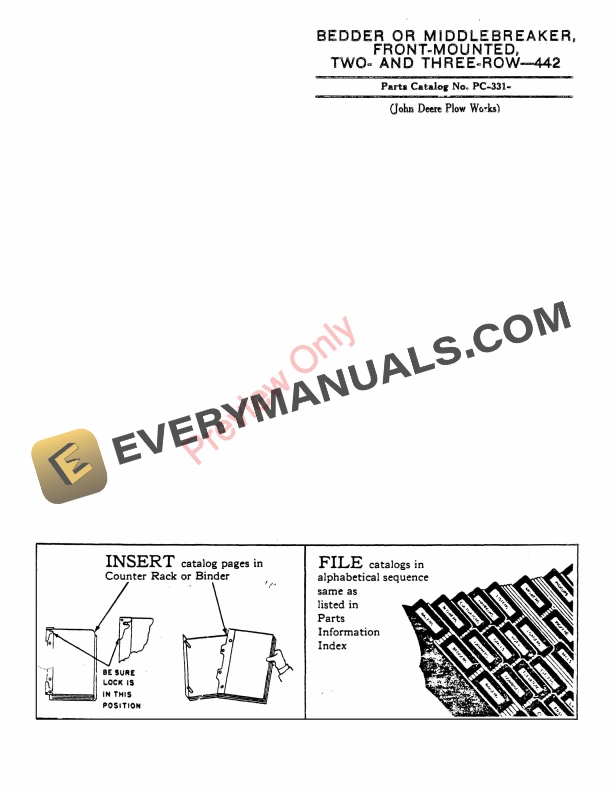 John Deere FrontMounted Bedder or Middlebreaker 442 Parts Catalog