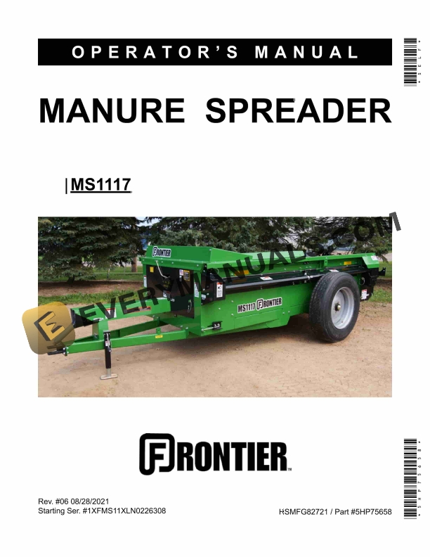 John Deere Frontier MS1117 MANURE SPREADER Operator Manual 5HP75658
