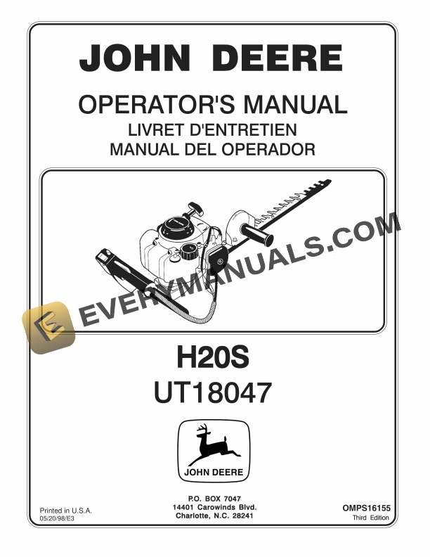 John Deere H20S UT18047 Operator Manual OMPS16155