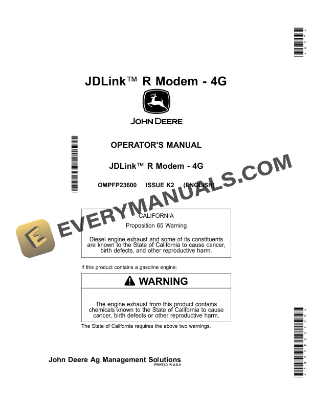 John Deere JDLink R Modem 4G Operator Manual OMPFP23600