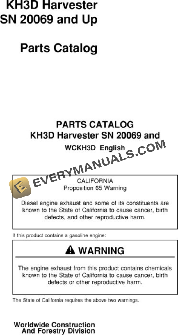 John Deere KH3D Harvester Parts Catalog WCKH3D