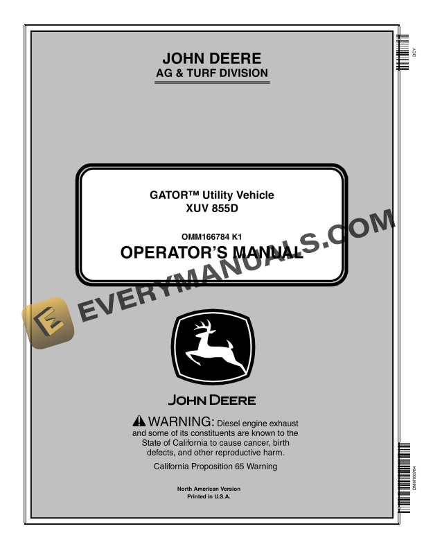 John Deere XUV 855D GATOR Utility Vehicles Operator Manual OMM166784