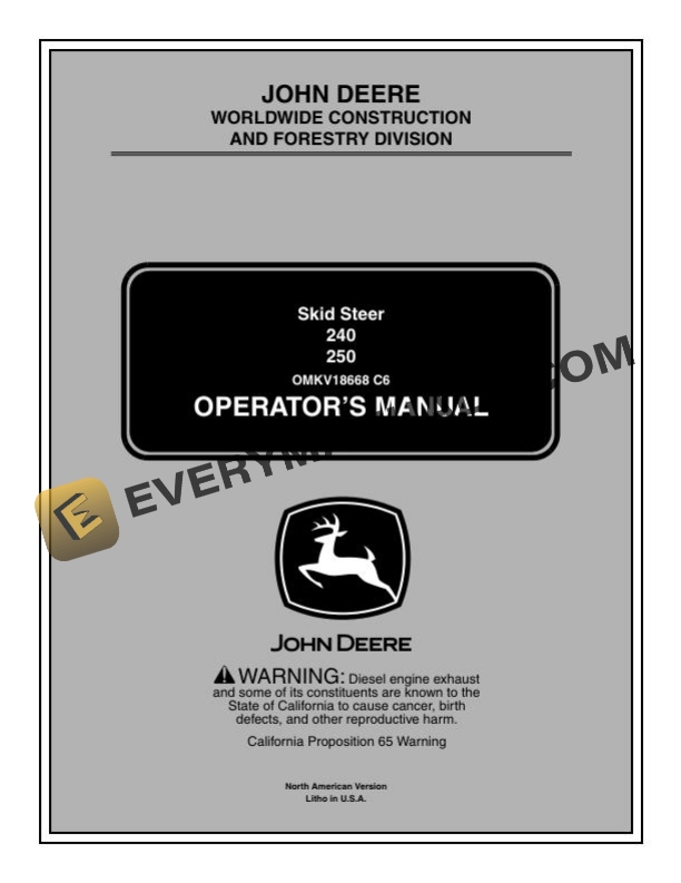 John Deere 240 250 Skid Steer Operator Manual OMKV18668