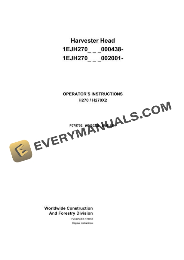 John Deere Timberjack H212 Harvester head Operator Manual F712277