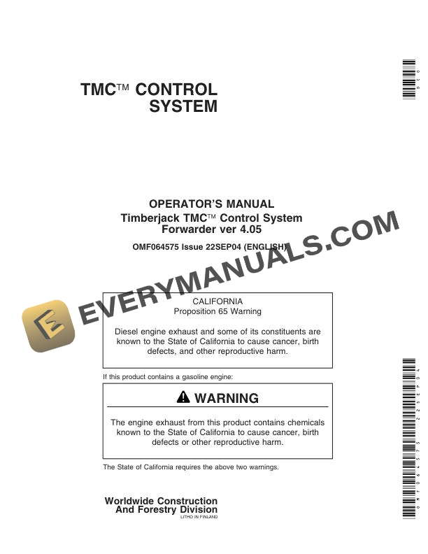 John Deere Timberjack TMC Control System Forwarder ver 4.05 Operator ...