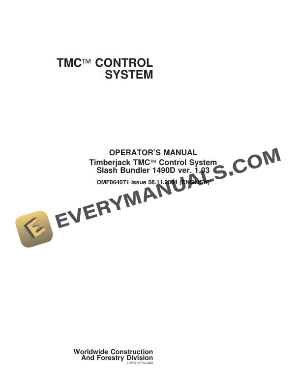 John Deere Timberjack TMC Control System Slash Bundler 1490D ver. 1.03 ...