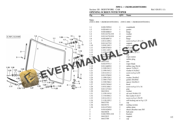 Deutz-Fahr 5090 G (ZKDBG60200TD20001) Tractor Parts Catalog PDF
